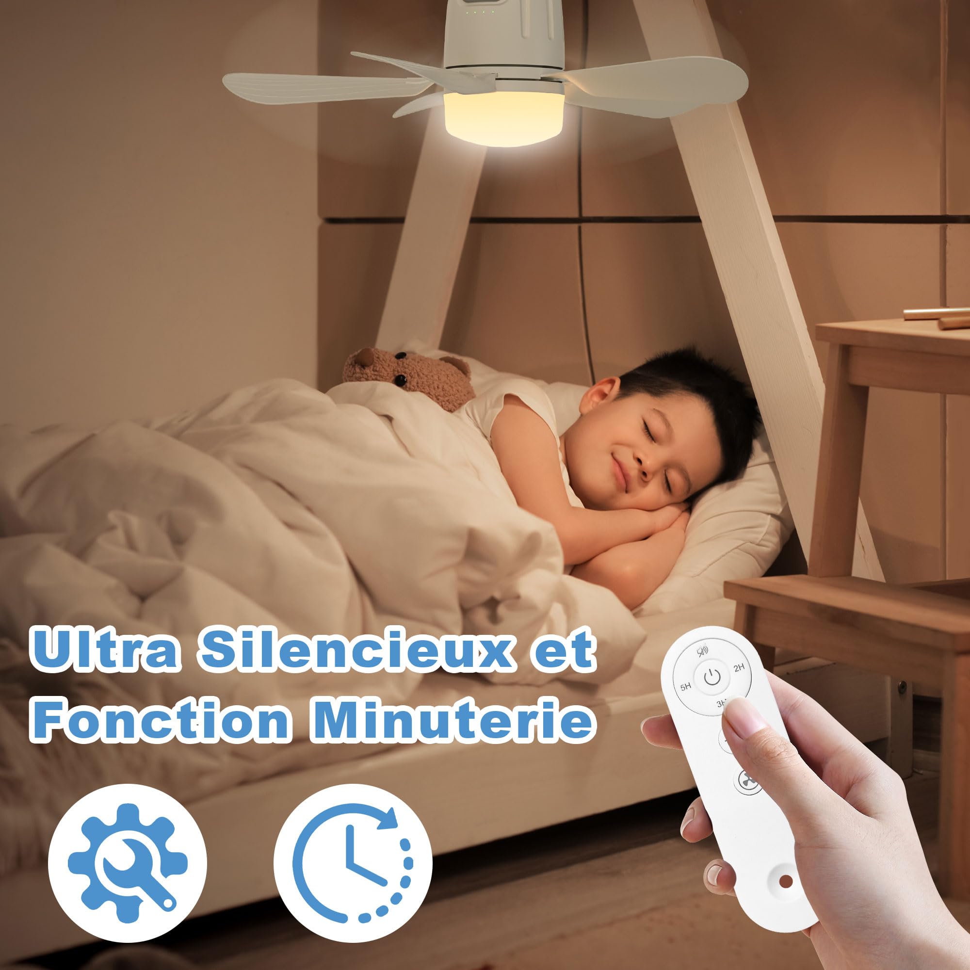 Gliztech Ventilateur de Plafond Extérieur 50CM, 20000mAh avec Lampe et Télécommande Silencieux, Ventilateur Silencieux Plafond, Pergola, Terrasse, Tente ou Parasol