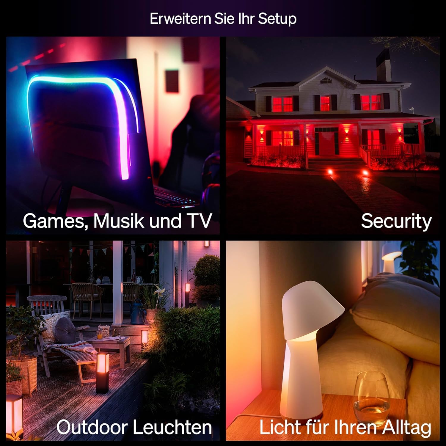 Philips Hue Essential Smart LED A60 Lampe, E27, 8W, 2200K-6500K, 806 Lumen, dimmbar, kompatibel mit Alexa, Google Assistant & Apple Home, 4er Pack