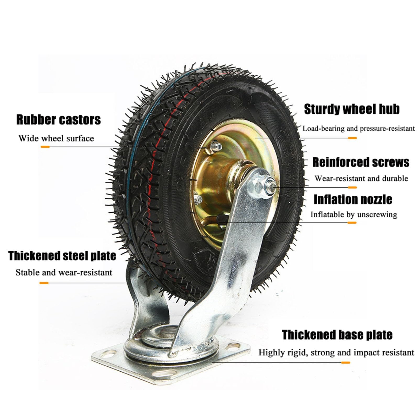 Ruedas giratorias, Paquete de 2, Ruedas Resistentes de 6", 8" y 10", Ruedas giratorias, Ruedas neumáticas con Tornillos, Ruedas silenciosas, Ruedas fijas, Ruedas de Transporte, par