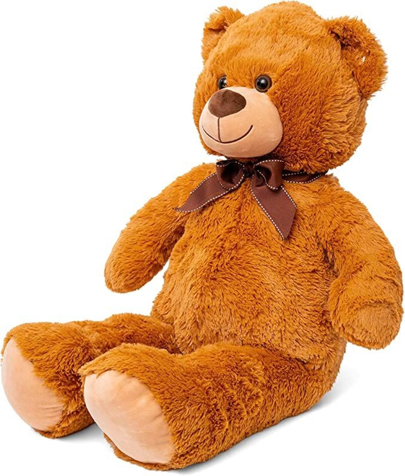 PRESTIGE & DELUXE Oso de peluche gigante 100 cm marrón con lazo – Oso de peluche suave XL – Idea de regalo para San Valentín, cumpleaños, niños y novia