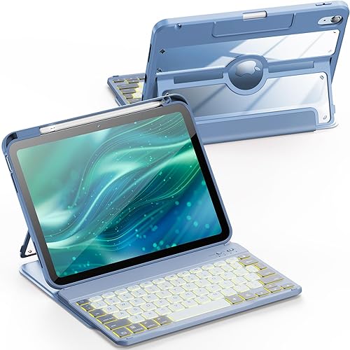 INFILAND Funda de teclado para iPad de 10 generación (10.9 pulgadas 2022), cubierta trasera ultra clara retroiluminación de 7 colores Teclado