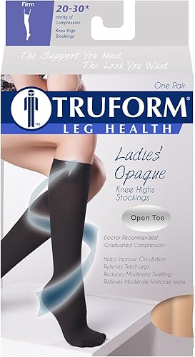 Miniatura 5 de Truform Medias de compresión para mujer, 20-30 mmHg, longitud hasta el muslo, punta abierta, opacas, beige, M