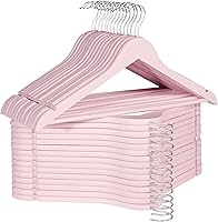 Vista 1 de StorageWorks Percha de madera para abrigos, perchas de madera para ropa, paquete de 30 unidades, color rosa, perchas de madera natural para abrigos