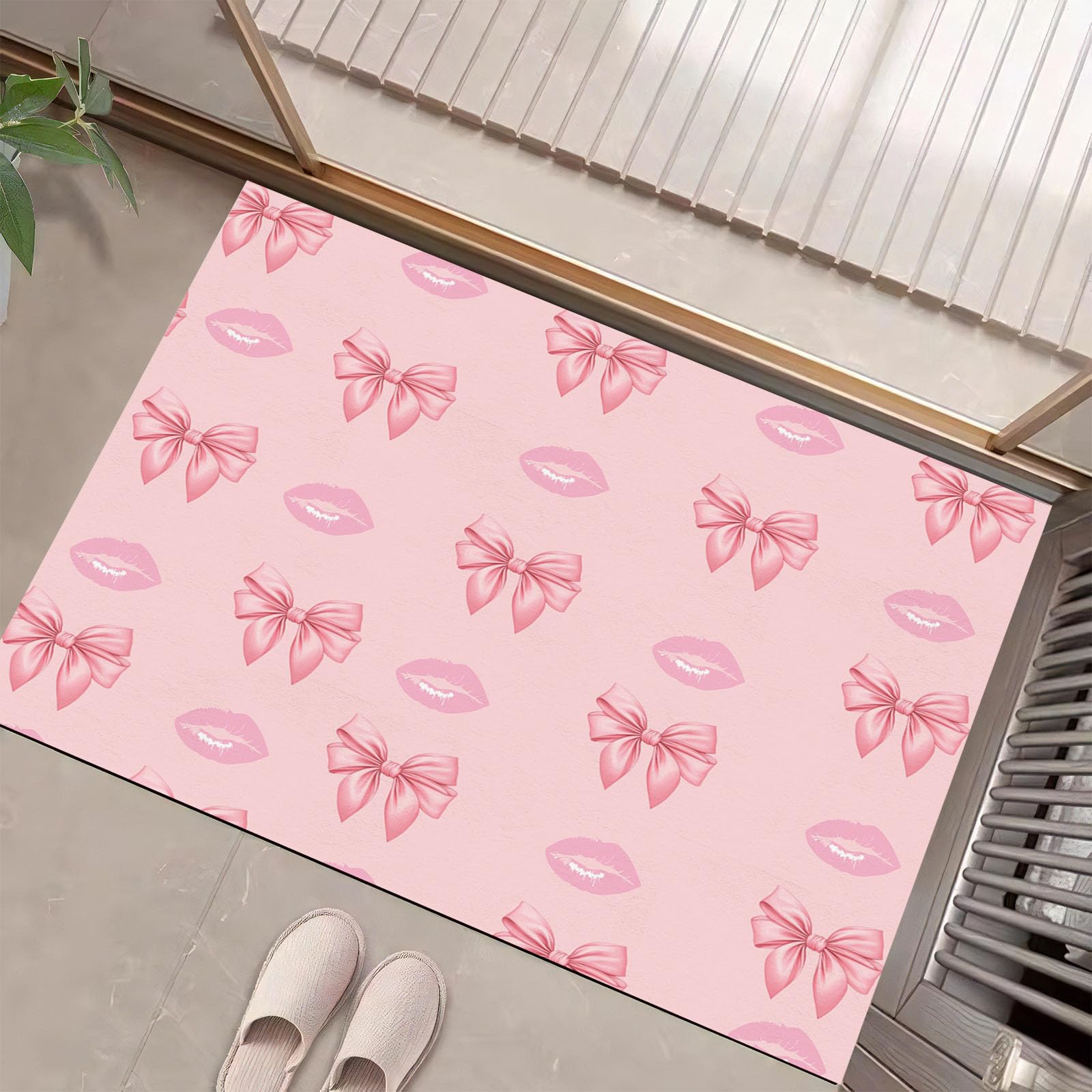 Paillasson intérieur anti-saleté et antidérapant motif lèvre rose blush écologique