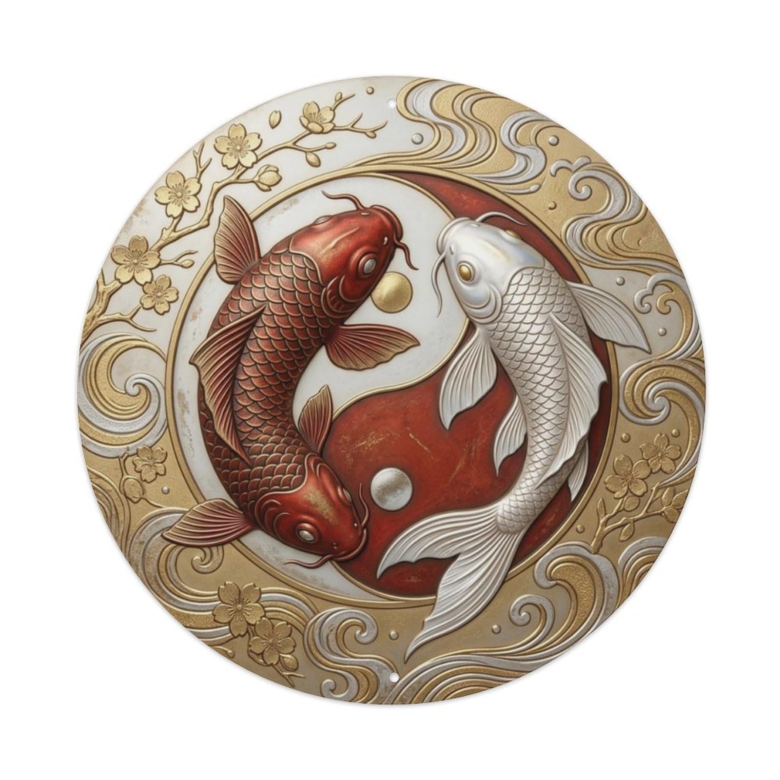 Fqcyn Style War Peace Harmony Koi Yin Yang Metal Tin Sign Plaque Wall Decor For Cafe, Club Bar, Office, Home Garden Round Metal Poster 8X8inch