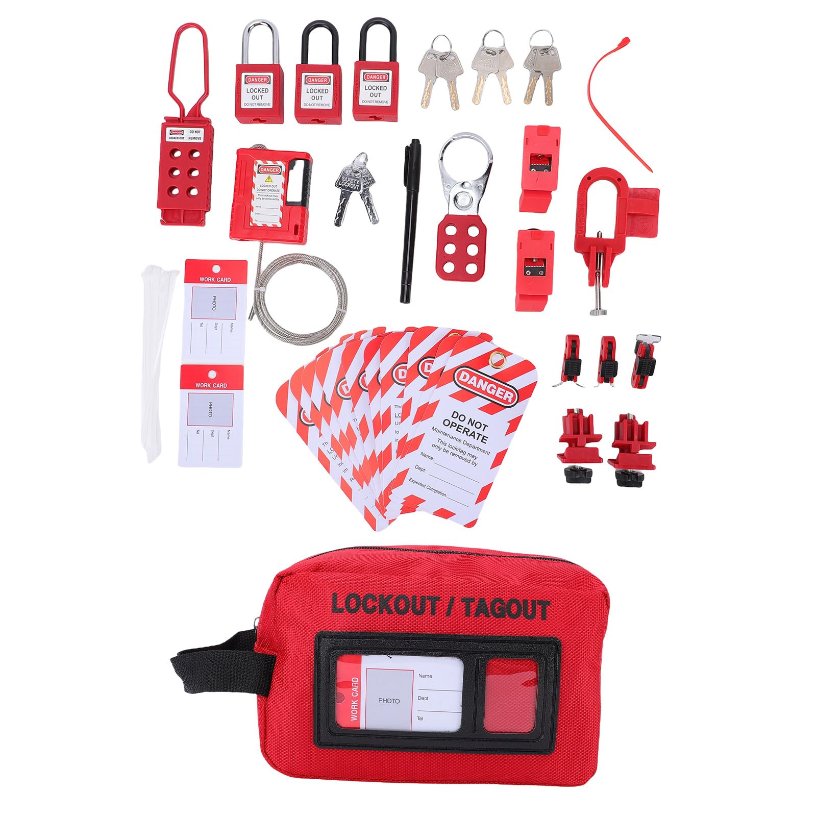 Kit de Etiquetado de Bloqueo Loto Eléctrico, Bloqueo de Disyuntor con Abrazadera, Cerrojos de Grupo Completos, Kits de Etiquetado Eléctrico para Maquinaria