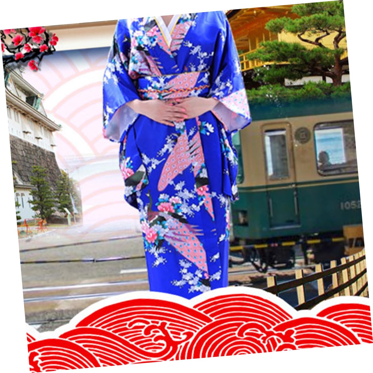 BESPORTBLE Kimono Satin avec Ceinture Robe de Chambre Longue Femme Robe de Bain et Sortie Bain Kimono Nuit Confortable et Unique Ciel Bleu