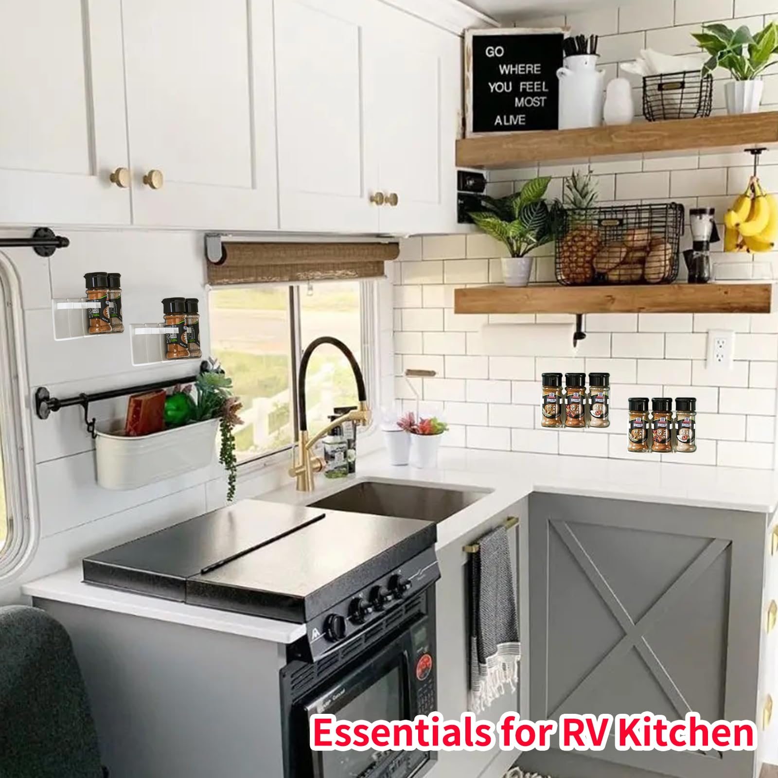 TSBSHum Spice Organization for Cabinet,Adhesive Spice Rack with Spice Gripper Clips,Mount on Cabinet Door or Wall for Organizing Spices and Cosmetics,for Home or Rv,Holds 10 Jars