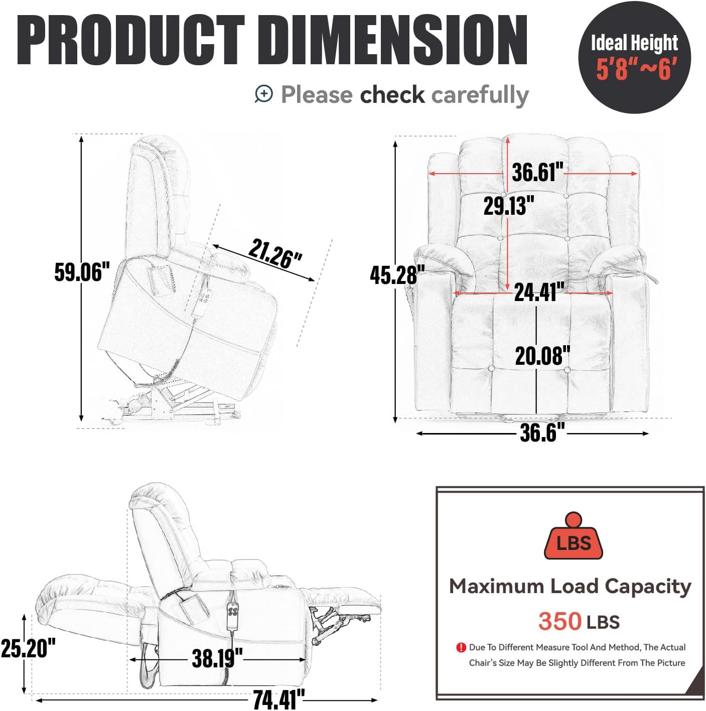 Creatuis Large Lift Recliner Chair for Elderly with Massage and Heat Lay Flat Dual Motor Electric Power Lift Chair LED Reading Light USB Port Cup Holders Side Pocket Faux Leather (Brown)