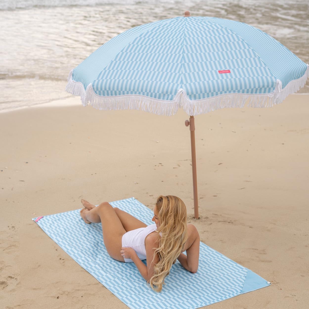 Flamingueo Ombrellone da Spiaggia, Giardino, Piscina, Altezza e Orientamento Regolabile, Protezione UPF 50+, Poliestere, Borsa per il Trasporto, 210 x 180 cm