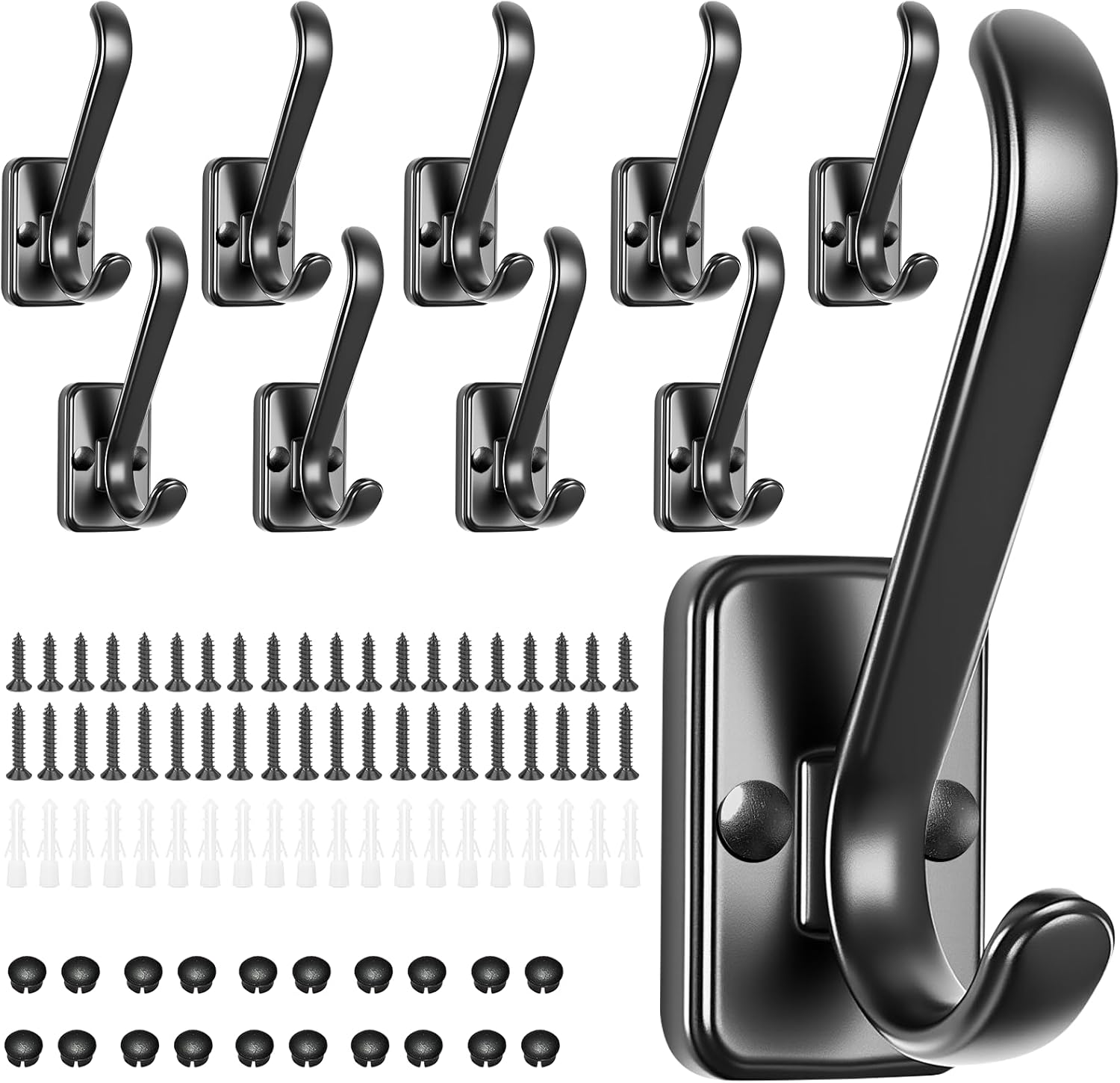 Coat Hooks Wall Mount Heavy Duty - Metal Towel Hooks With Concealed Screw Design Matte Black Wall Hooks for Hanging Towel, Key, Robe, Scarf, Garage Entryway Closet Mudroom Bathroom (10, Black)