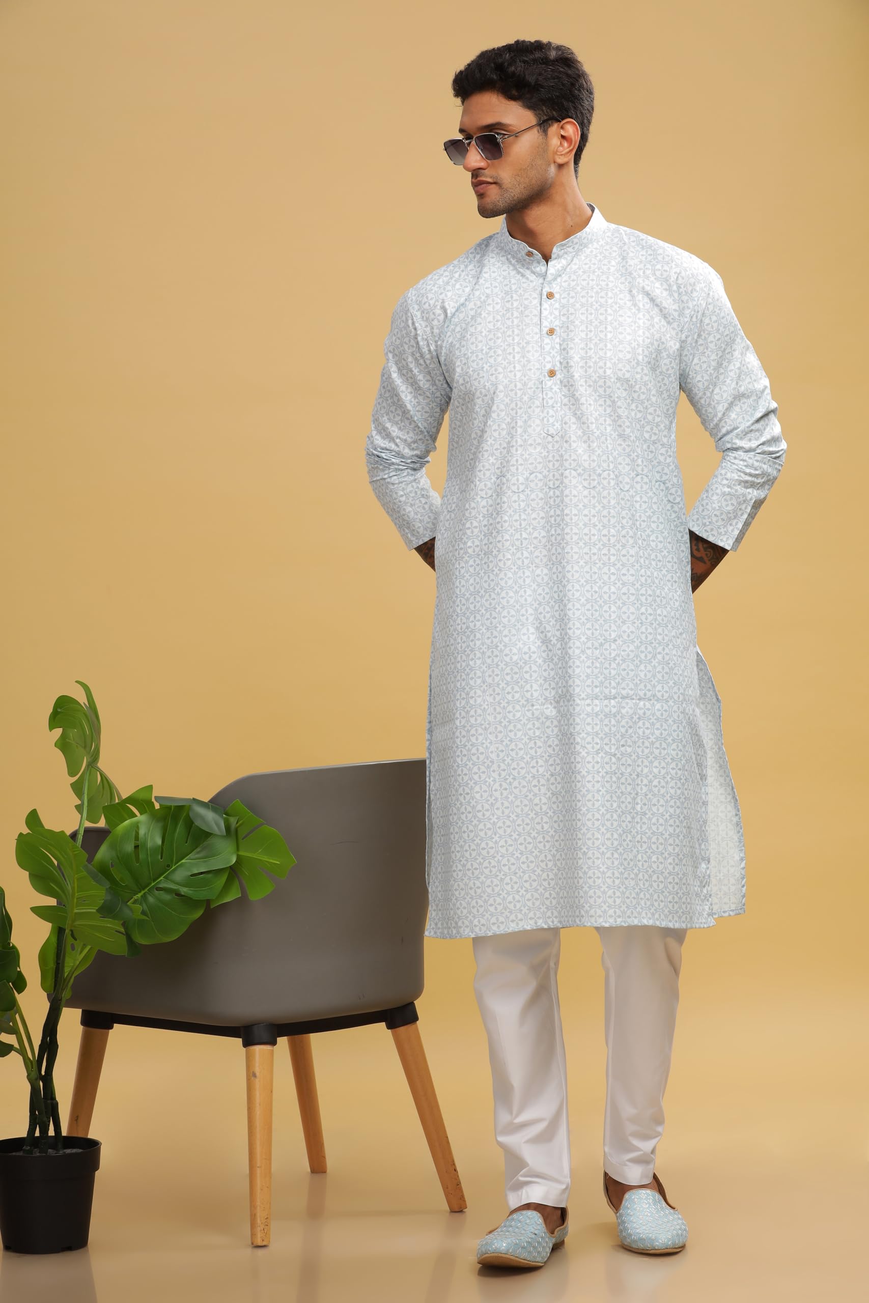 Be Active Men's Cotton Regular Kurta (C-599-1_Blue-1