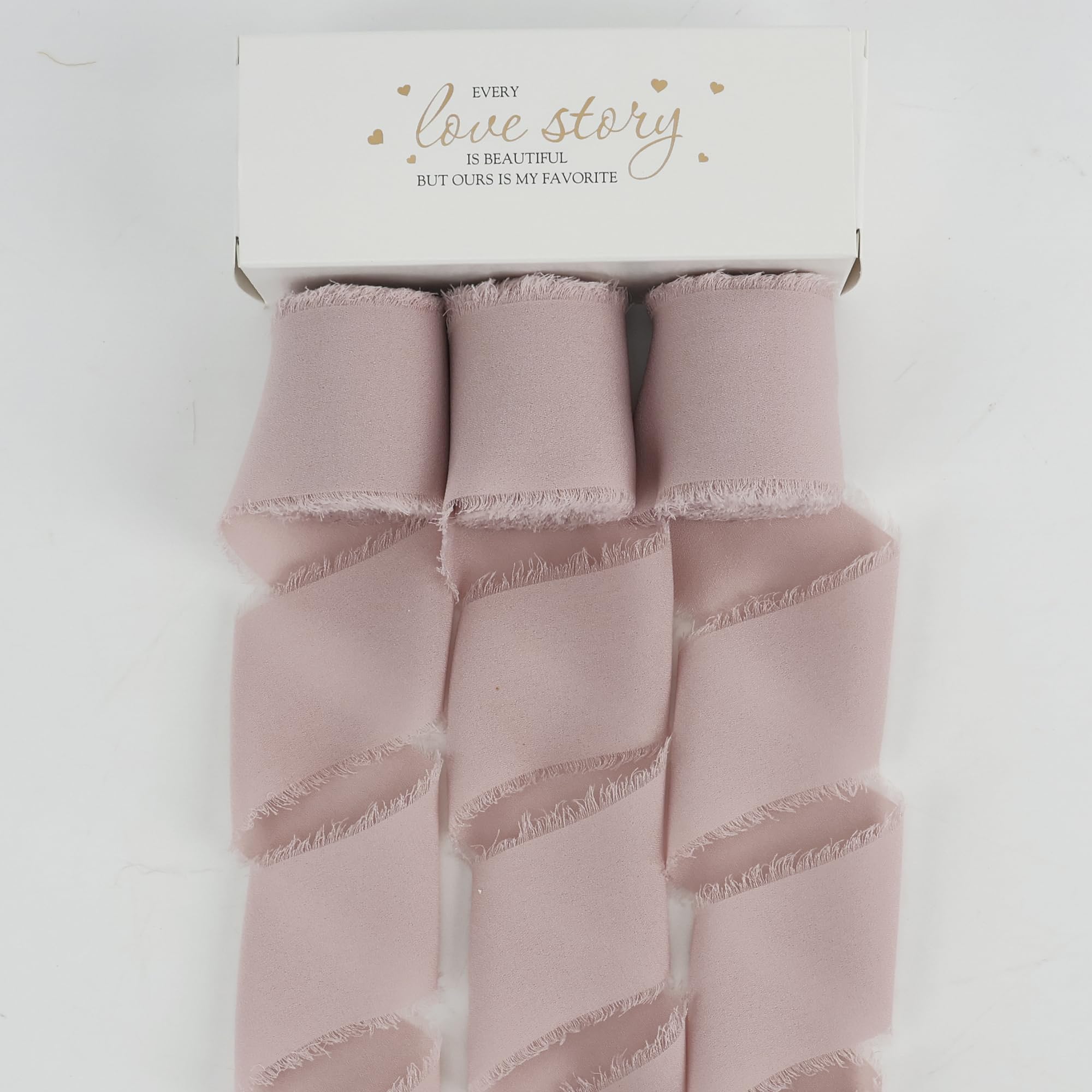 MEEDEE Pinkes Chiffonband, 5,1 cm, ausgefranstes Band, staubige Rose, Chiffon-Seidenband, dunkelrosa Band zum Basteln, Chiffonband für Geschenkverpackungen, Hochzeitseinladungen, Brautstrauß (3 Rollen