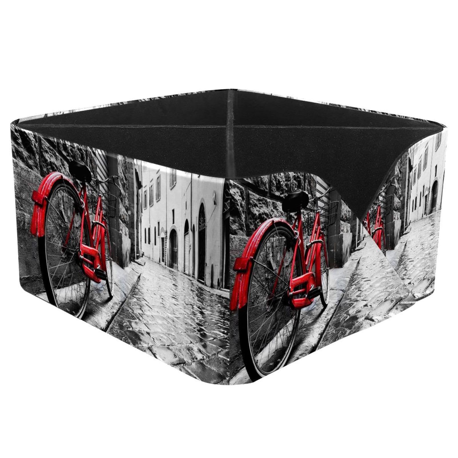 KengjuTesu Red Bicycle Desktop Organizer Pen Holder, Rectangular Pencil Cup for Office, Study and Makeup Stations