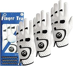 FINGER TEN Men's Golf Gloves Right Hand Left Leather with Ball Marker Fashion Set of 3, Golf Glove Men White Sports Breathable Golf Gifts
