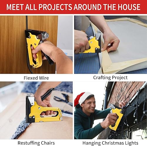 Miniatura 6 de AIBOVI Pistola grapadora 4 en 1 resistente, clavadora manual de tapicería, ajuste de potencia, para madera, manualidades, carpintería, decoración