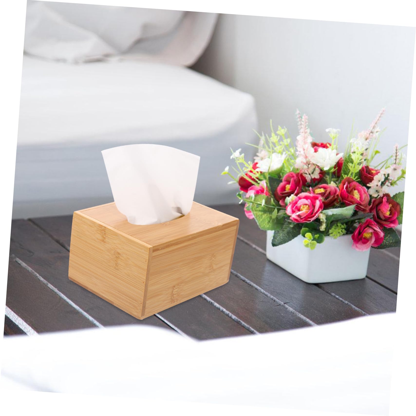 SOLUSTRE Bamboo Tissue Box Cover Rustic Napkin Storage Holder Vintage Decor for Home