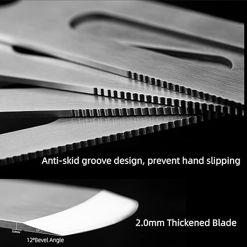Miniatura 3 de WUTA Cuchillo de cuero de acero inoxidable, cuchillo de adelgazamiento de cuero de diseño profesional, corte de artesanía afilado (redondo, plano,