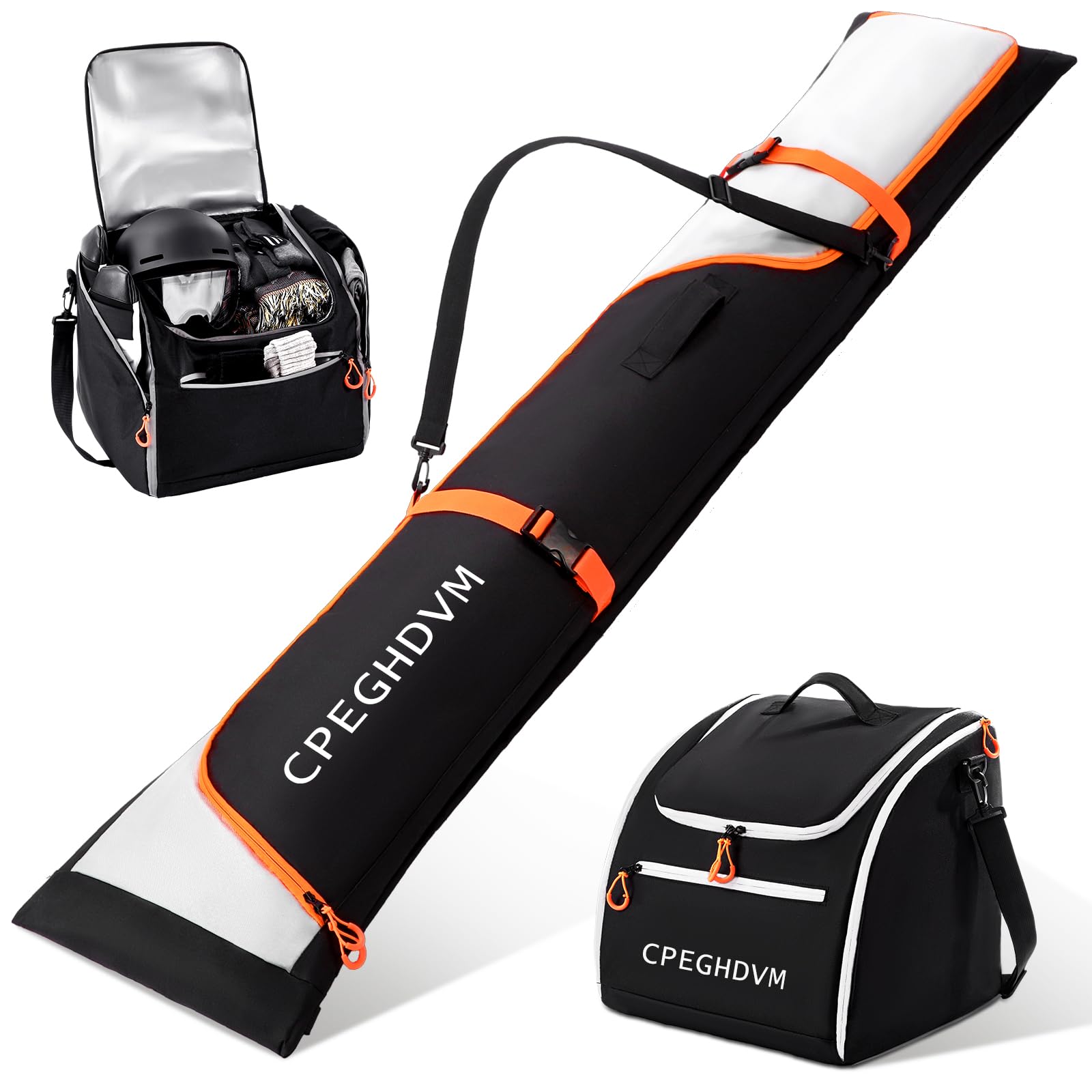 CPEGHDVM Ski Bag and Boot Bag Combo- Ski Bags for Air Travel, Ski Boot Bag Safety Reinforce Ski Carrier Bag Fits for Skis Up to 200cm & Boots US13, Water- resistant Ski Travel Bag ? ?