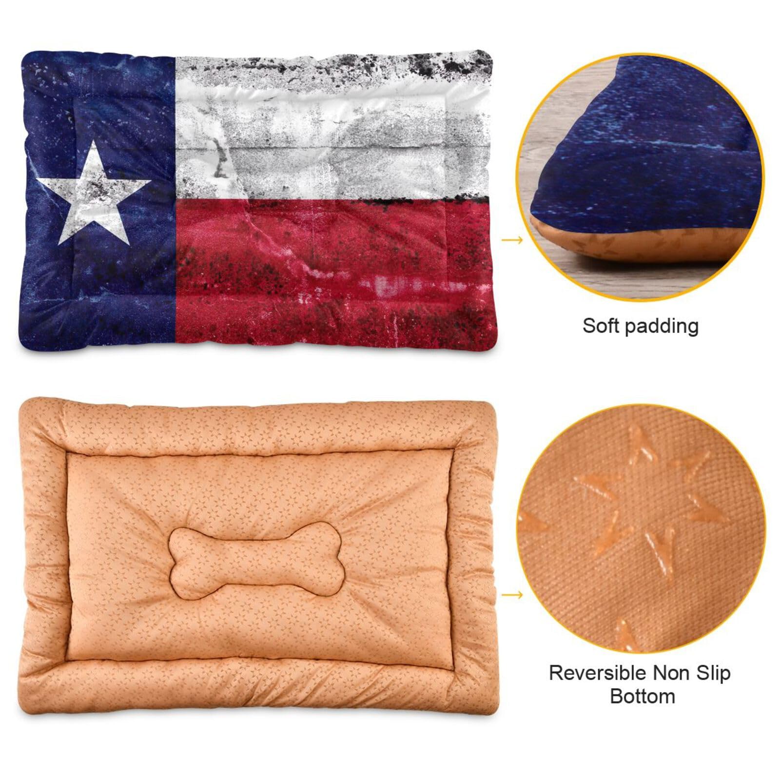 Dog Bed Mat Soft Comfortable Anti-Slip Bottom Pet Mat Washable Cat Kennel Crate Pad for Small Medium Large Pets 24x36in Texas State Flag Painted on