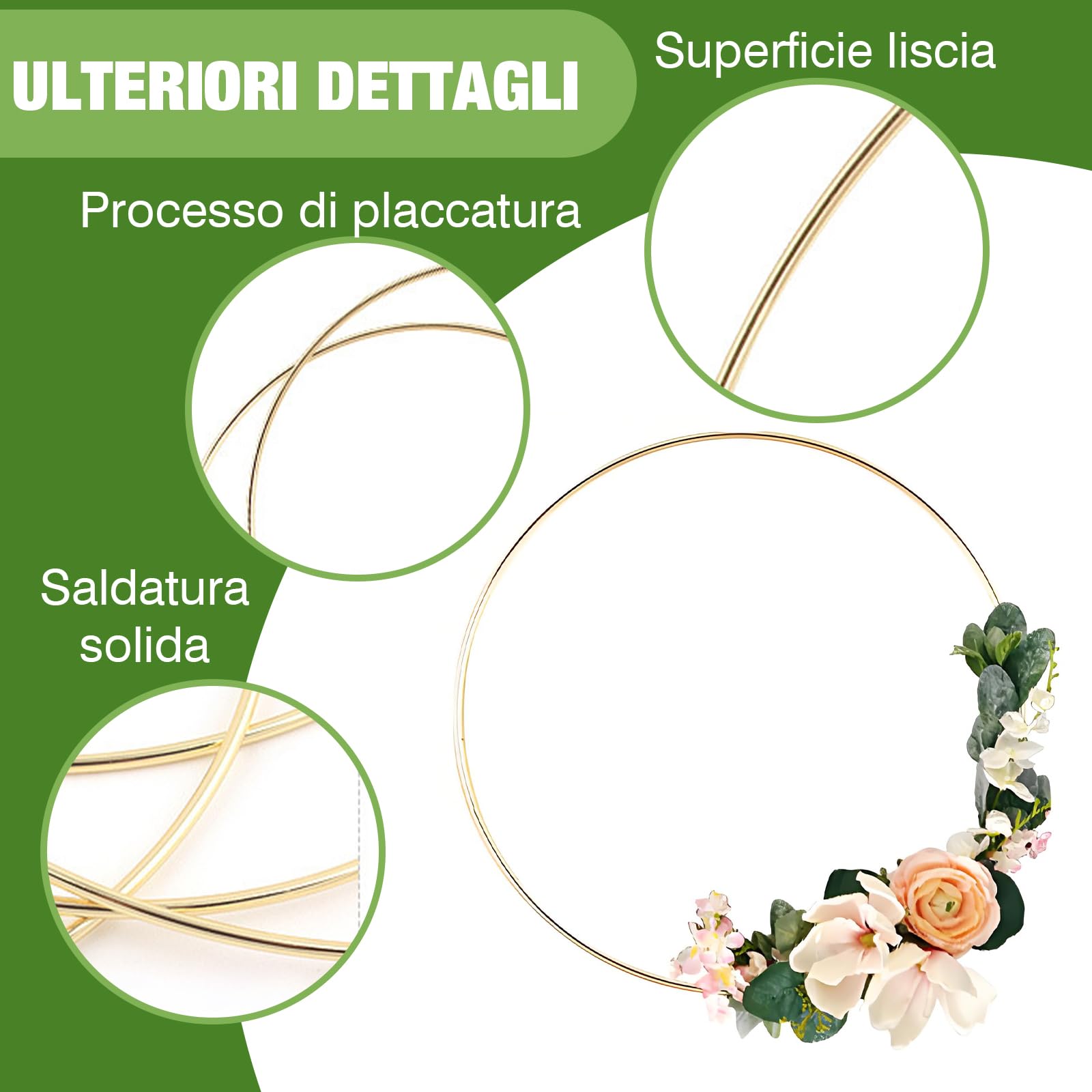 VEGCOO 20 Pezzi Cerchi per Acchiappasogni, 7,5 cm Anelli in Metallo Cerchio Metallici Oro, Cerchi in Ferro Macramè per Acchiappasogni Fai da Te Artigianato e Creazioni (Oro)