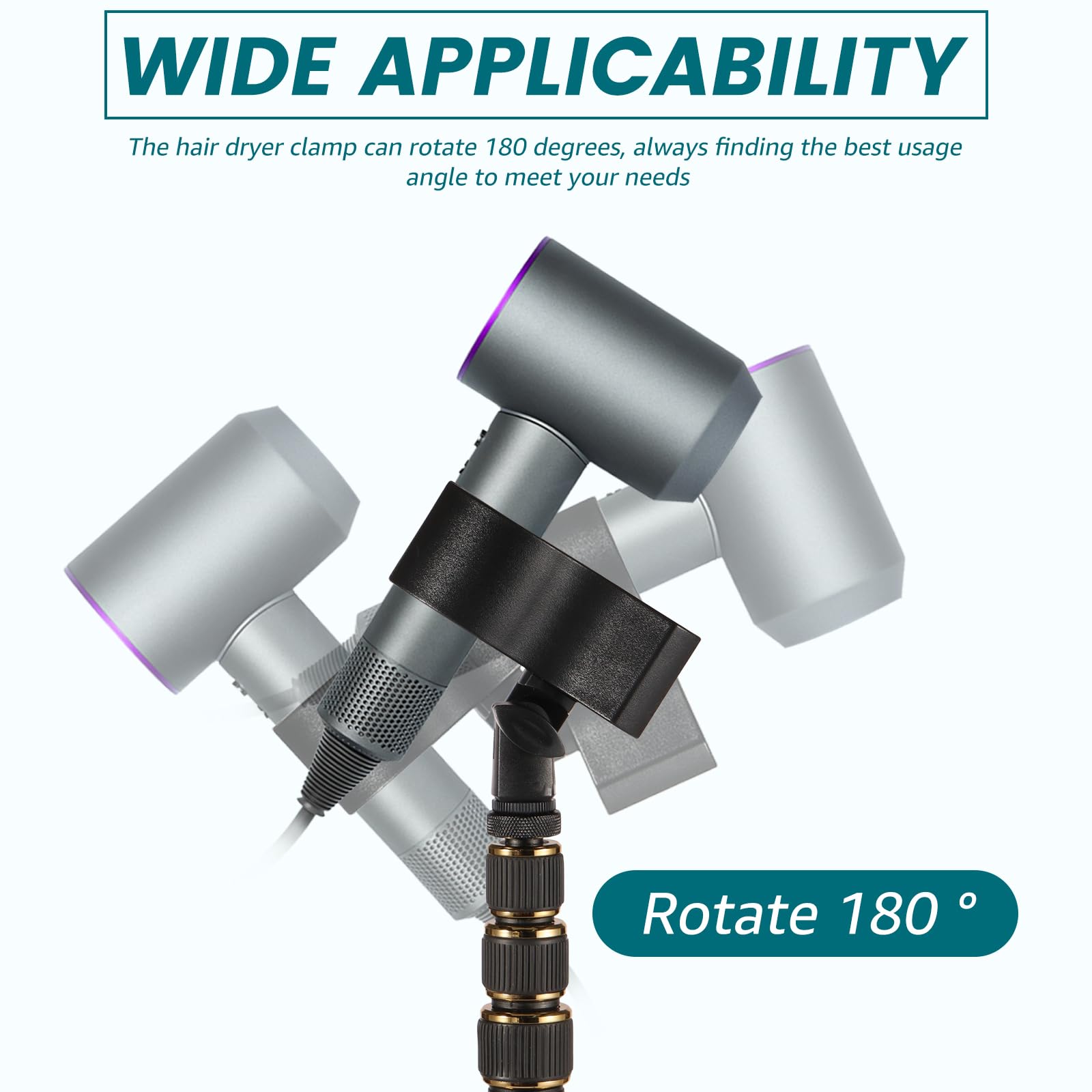 Supporto regolabile in lega di alluminio per asciugacapelli, 60-195 cm, treppiede regolabile con rotazione a 180 gradi, compatibile con strumenti di styling compatti (nero)