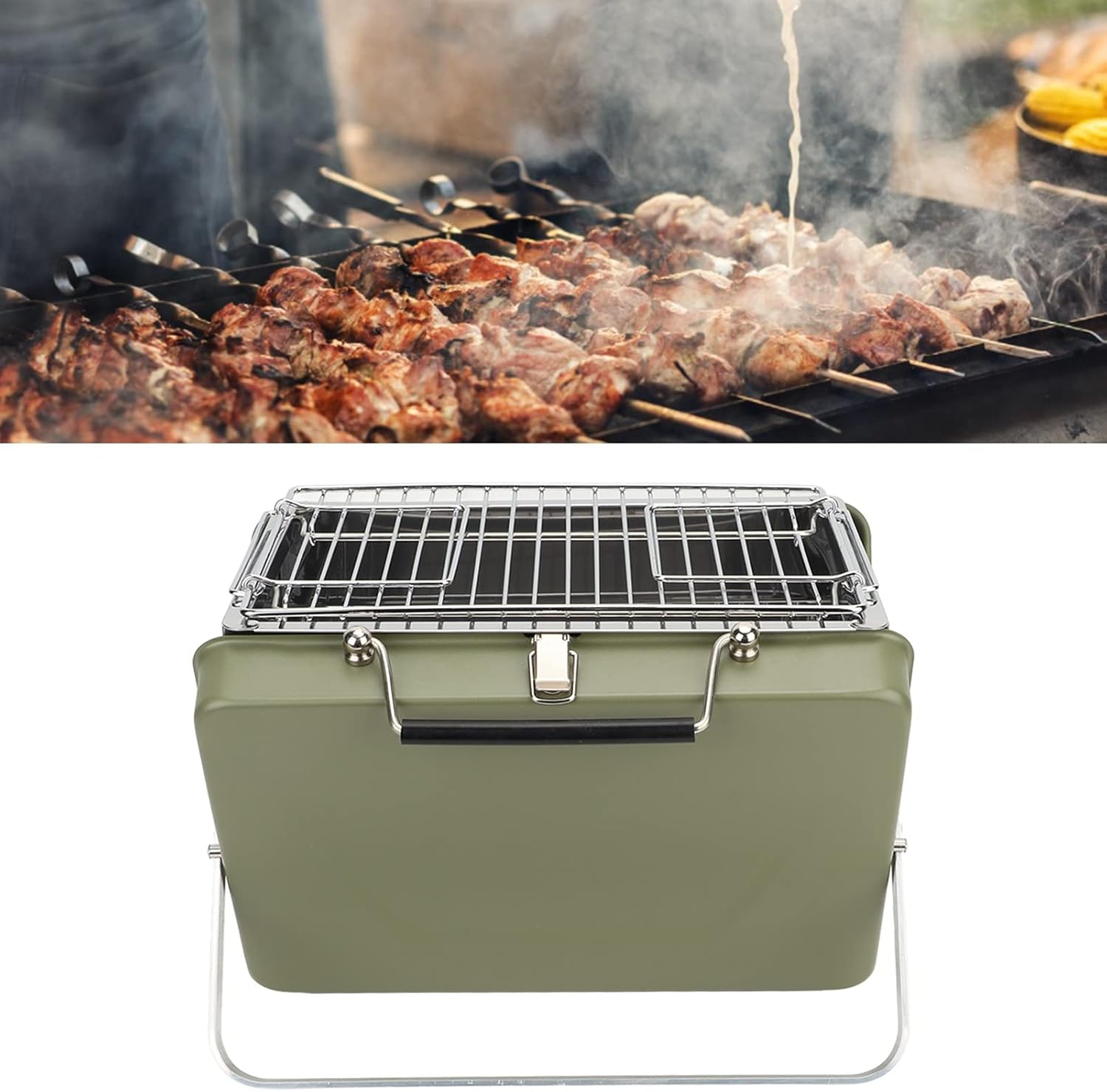 Alomejor Portable Charcoal BBQ Grill Folding Notebook Grill Wire Meshes Tools for Camping Outdoor Cooking Backyard Picnic