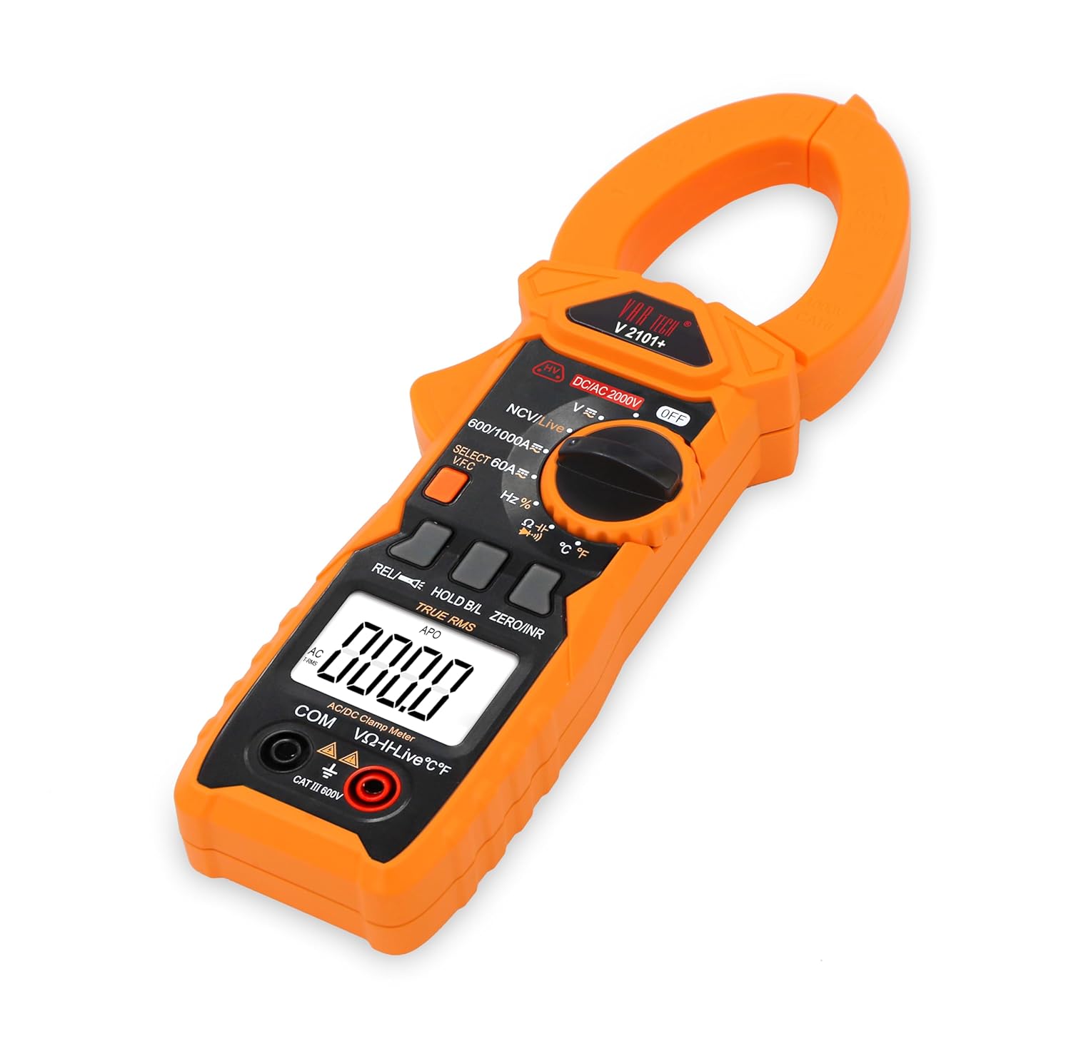 Digital Clamp Meter V 2101+ True Rms 1000 A Ac Dc 1500/1000 V Dc/Ac Auto Ranging, 6000 Counts, High Precision With Ncv, Vfc, In Rush Current, Low Z,Temperature,Frequency,Live Test, Orange