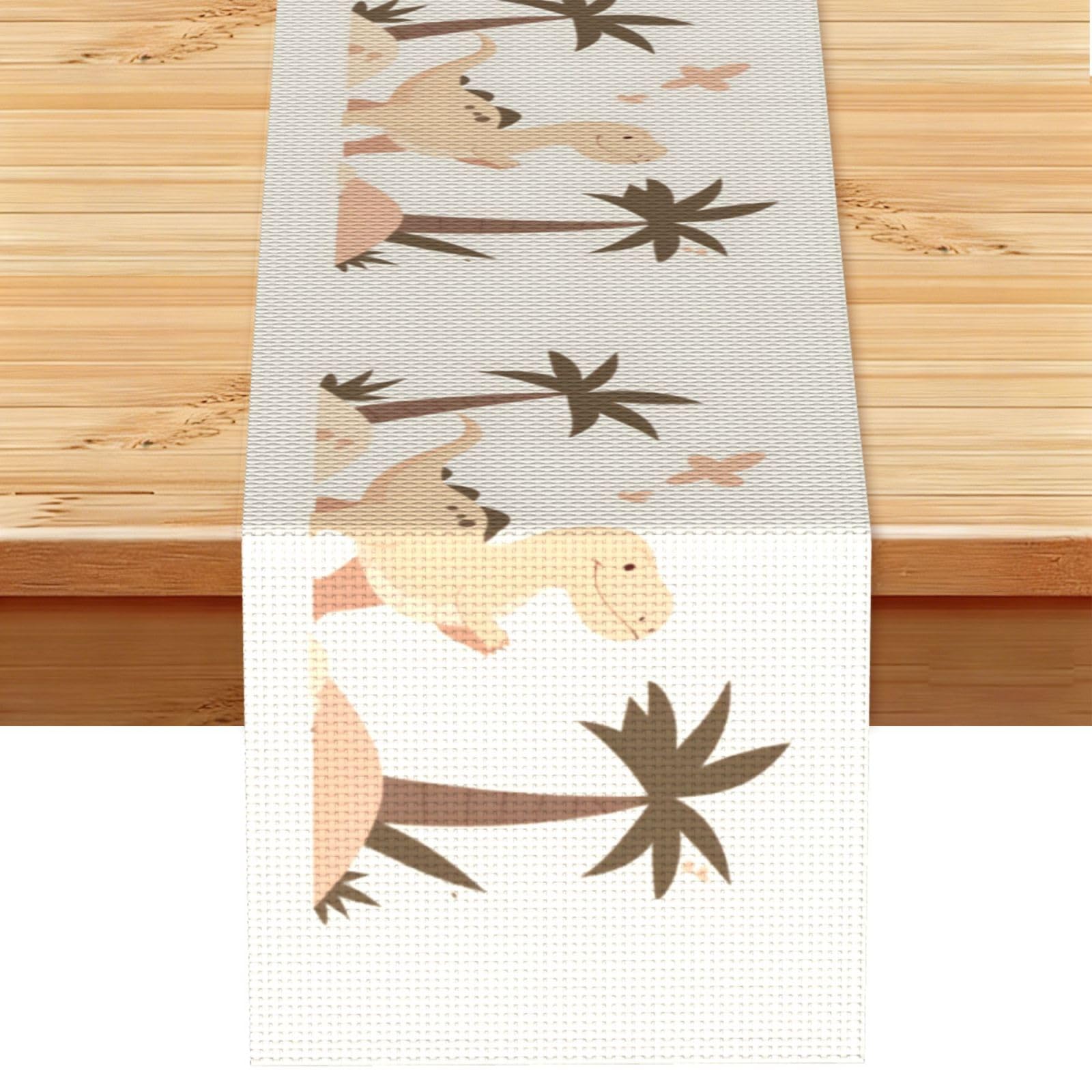 Chemin de table imitation lin beige 33x183 cm de salle à manger dinosaure