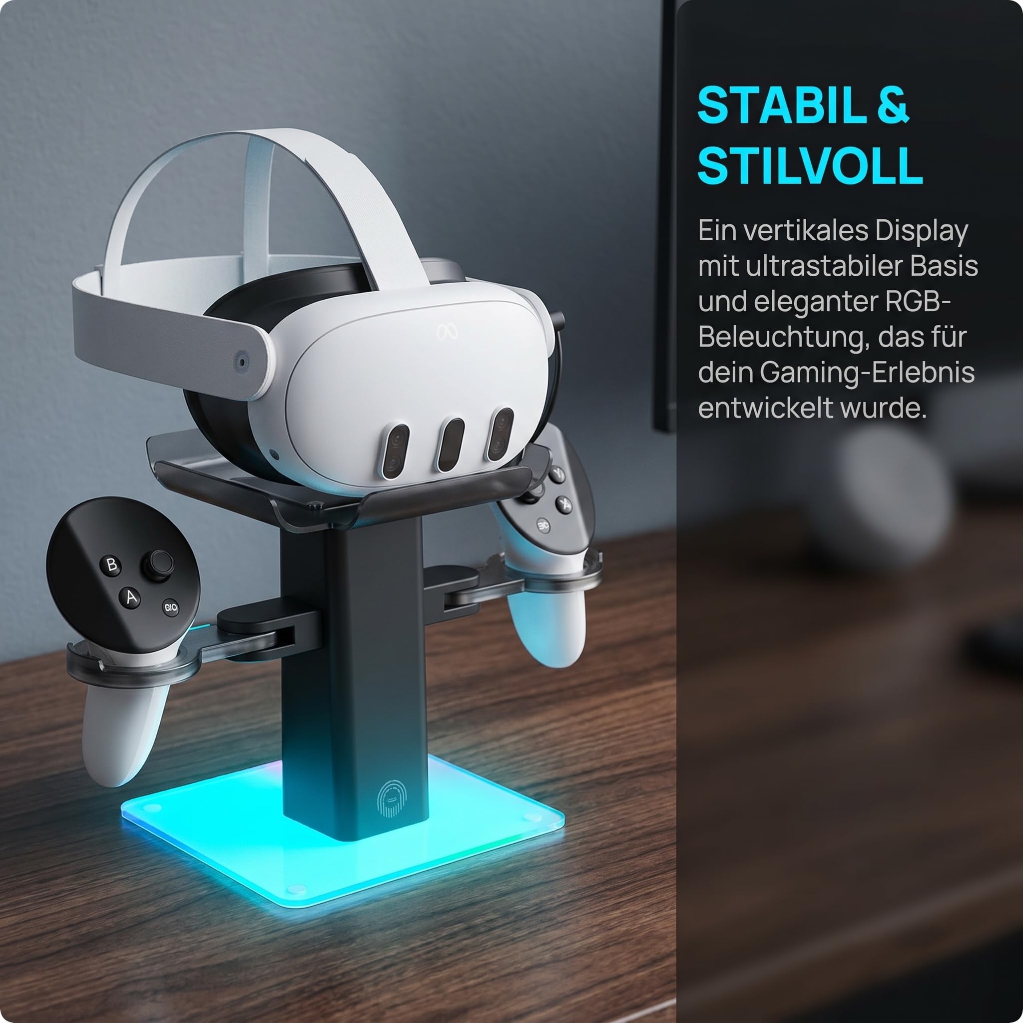 Ladegerät für Meta Quest 3S/Quest 3/Quest 2 Zubehör, Ladestation mit LED/RGB-Beleuchtung, für Controller und VR-Zubehör, Typ-C Ladeanschluss