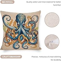Vista 18 de Funda de cojín de pulpo costero para exteriores, decoración moderna de 18 x 18 pulgadas, decoración náutica costera de playa, casa, vida marina