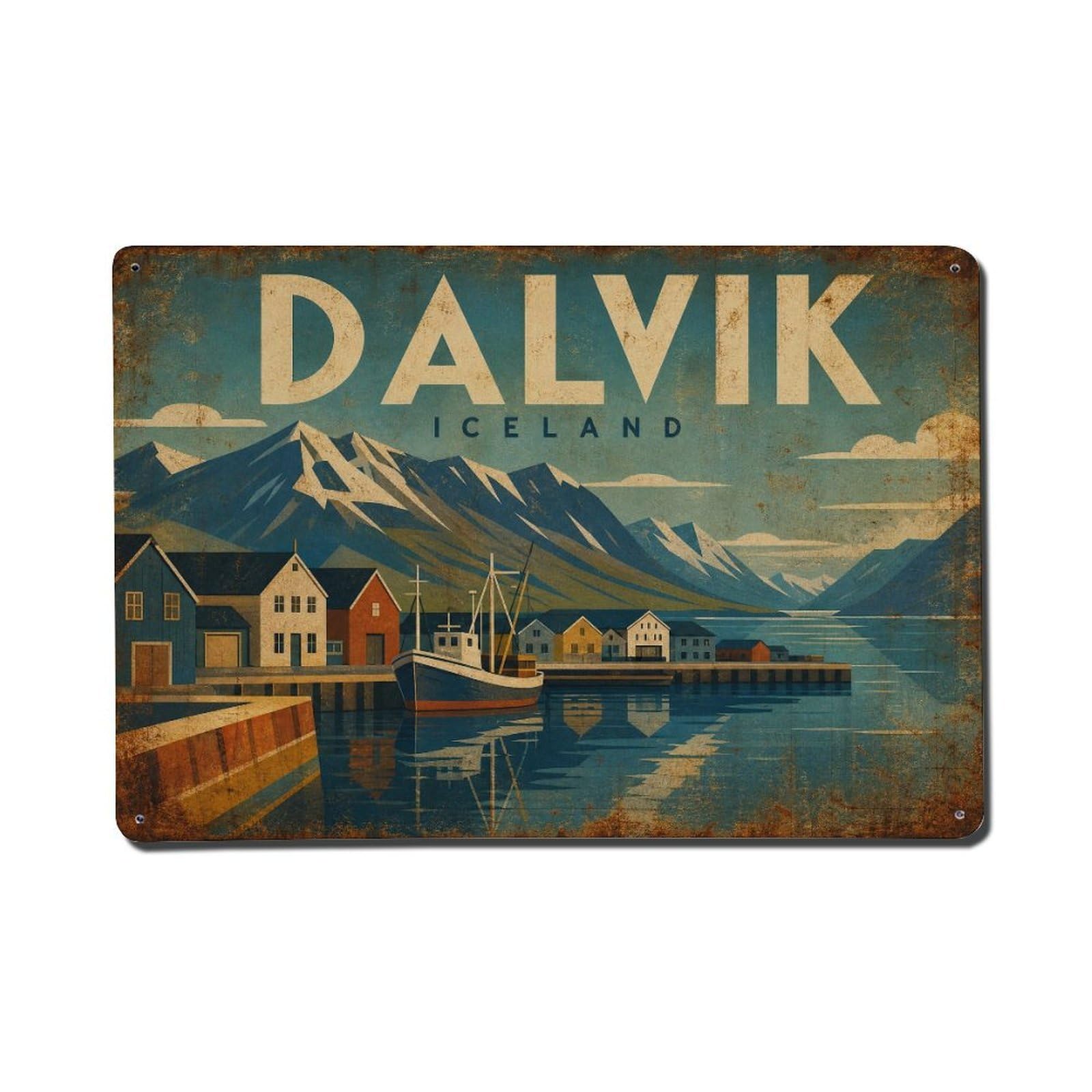 Metal Tin Sign Travel Retro Iceland Dalvik