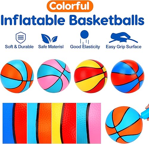 Miniatura 9 de 4 Paquetes de Mini Balones de Baloncesto de 7 Pulgadas Tamaño 3 con Bomba, Juego de Balones de Baloncesto Pequeños para Niños para Aro de