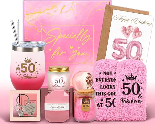 50th Birthday Gifts for Her, 50th Birthday Gifts for Women Self Care Relaxing Spa Basket Fabulous 50 Year Old Birthday Gift for Her 50 Year Old Gift Presents Ideas for Mom Wife Sister Friend Coworker