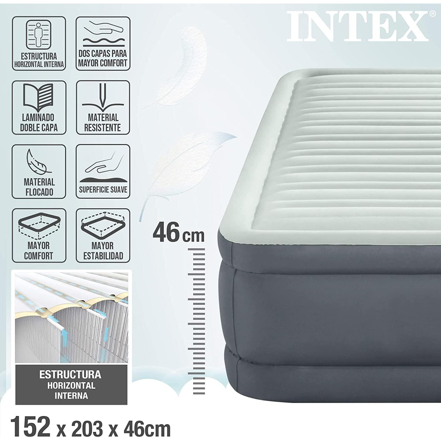 Intex 64902 PremAire Colchón Hinchable, Medias 99x191x46 cm