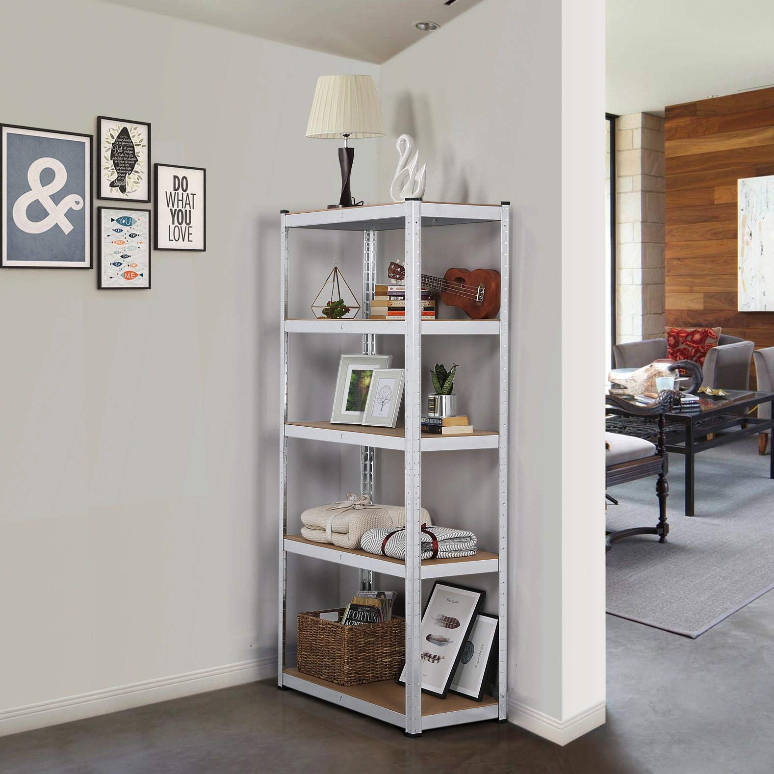 Yaheetech Scaffale/Scaffalatura da Garage 180 x 90x 40 cm Metallo Zincato a 5 Ripiani Salvaspazio Mensola Angolare per Cucina Magazzino Negozio