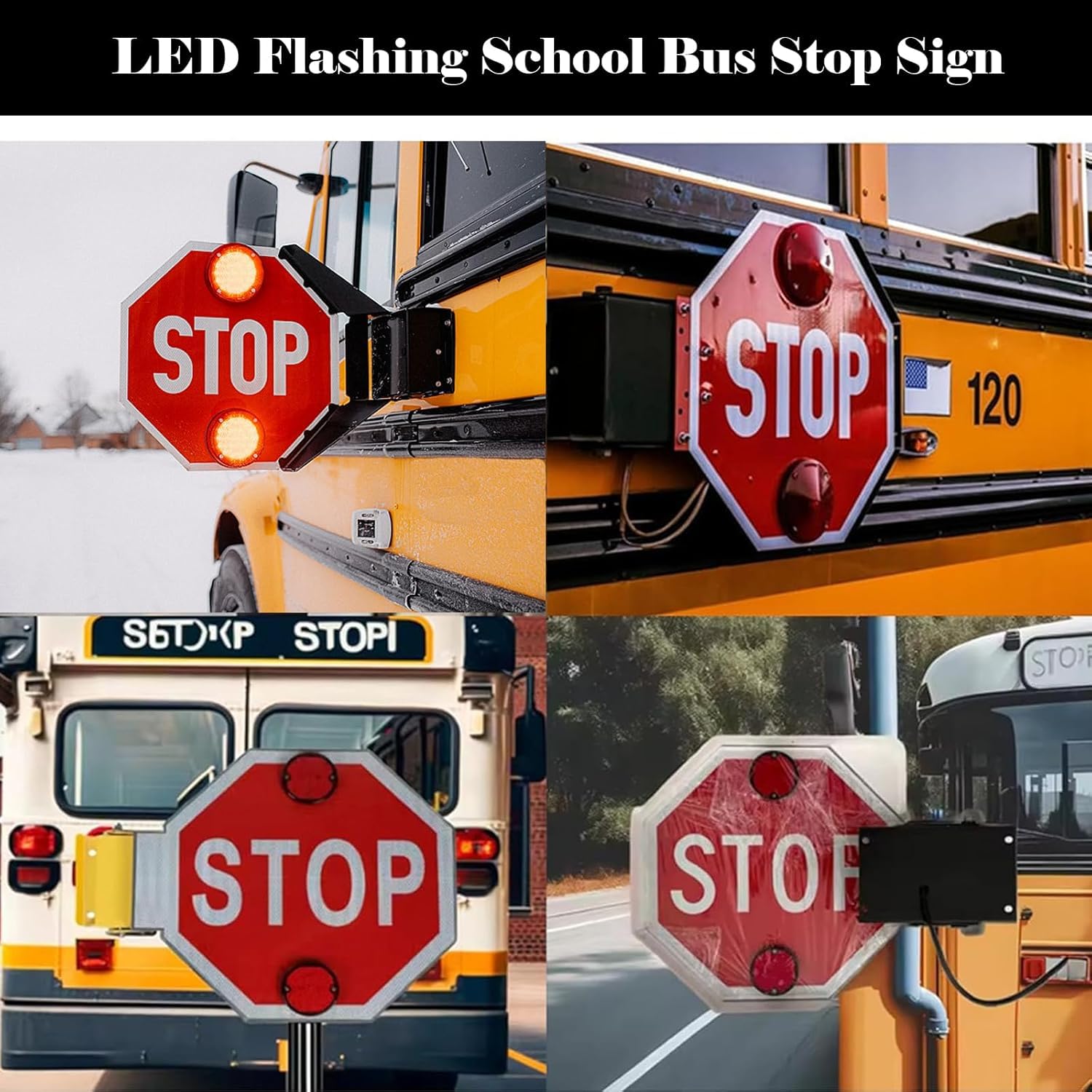 Nowa, manualna/elektryczna tabliczka przytrzymująca autobus szkolny 18" – dwustronna, migająca aluminiowa tabliczka z przyssawką i dobrze widoczną lampką ostrzegawczą dla większego ruchu