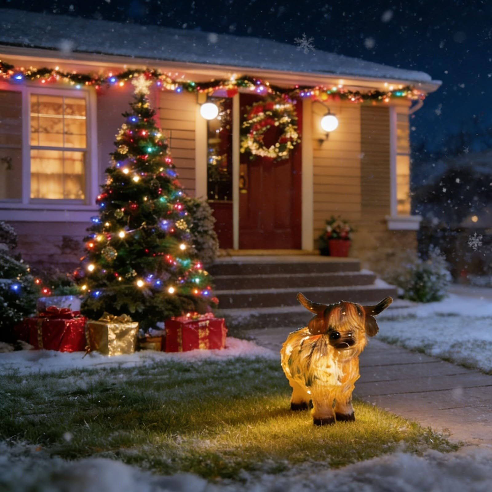 Decorazione da giardino a forma di mucca con luci a LED per feste, feste in giardino, occasioni festive all'aperto (beige, 30)