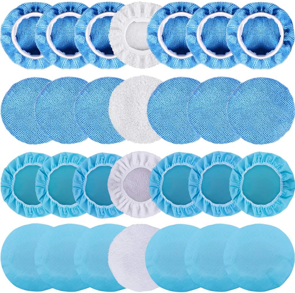SIQUK 24 Packs Polishing Bonnet Pads (5 to 6 Inches) Including 12 Packs Microfiber Car Polishing Bonnet 4 Packs Waxing Bonnet 6 Packs Non-Woven Buffing pad and 2 Packs Cotton Bonnet for Car Polisher : Automotive