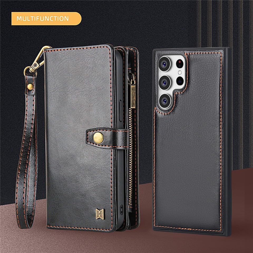 Étui Samsung S24 Ultra marron cuir clapet magnétique rabat support vidéo - 4