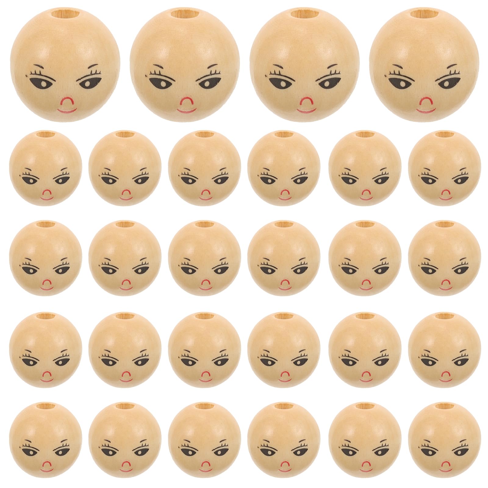 Perles en bois avec visage souriant 22mm pour création de collier DIY