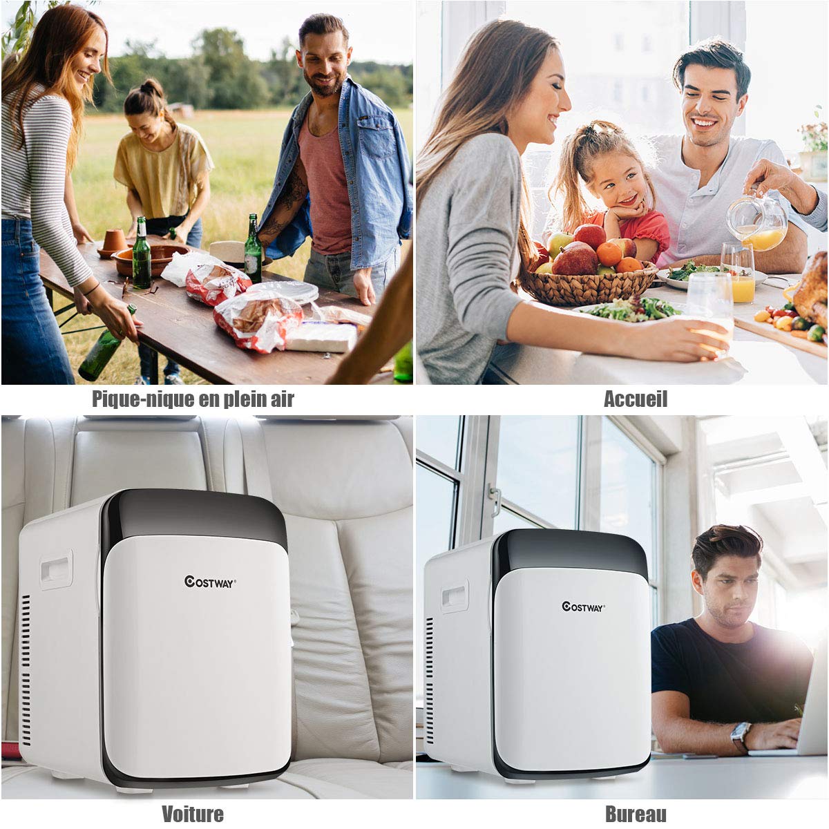 COSTWAY Mini Frigo 15L Mini Réfrigérateur 2 en 1 Fonction de Refroidissement et de Chauffage, Température -3 ℃ ~ 50 ℃, Frigo Portable 76 KWh/an pour Maison/Voiture (Blanc)