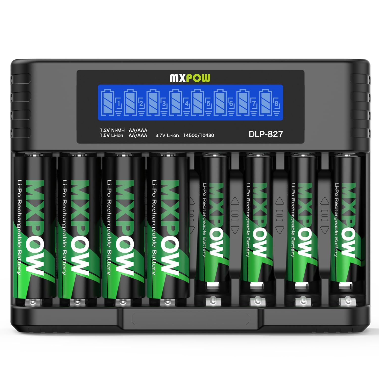 Pilas Recargables AA AAA Litio 1,5V con Cargador LCD,3400 mWh, Pilas Recargables AA 4 Unidades y Pilas AAA de 1200 mWh 4 Unidades,1500 ciclos