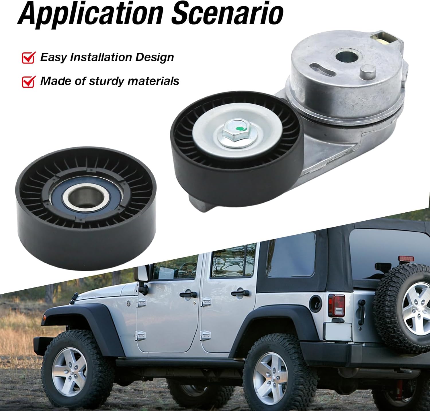 39269 49479 Engine Serpentine Belt Tensioner Idler Pulley Kit, Replacement for Jeep Wrangler 3.8L V6 2007-2011, Replaces 6PK2285, K060900, 38018, 89033, 06A903315D