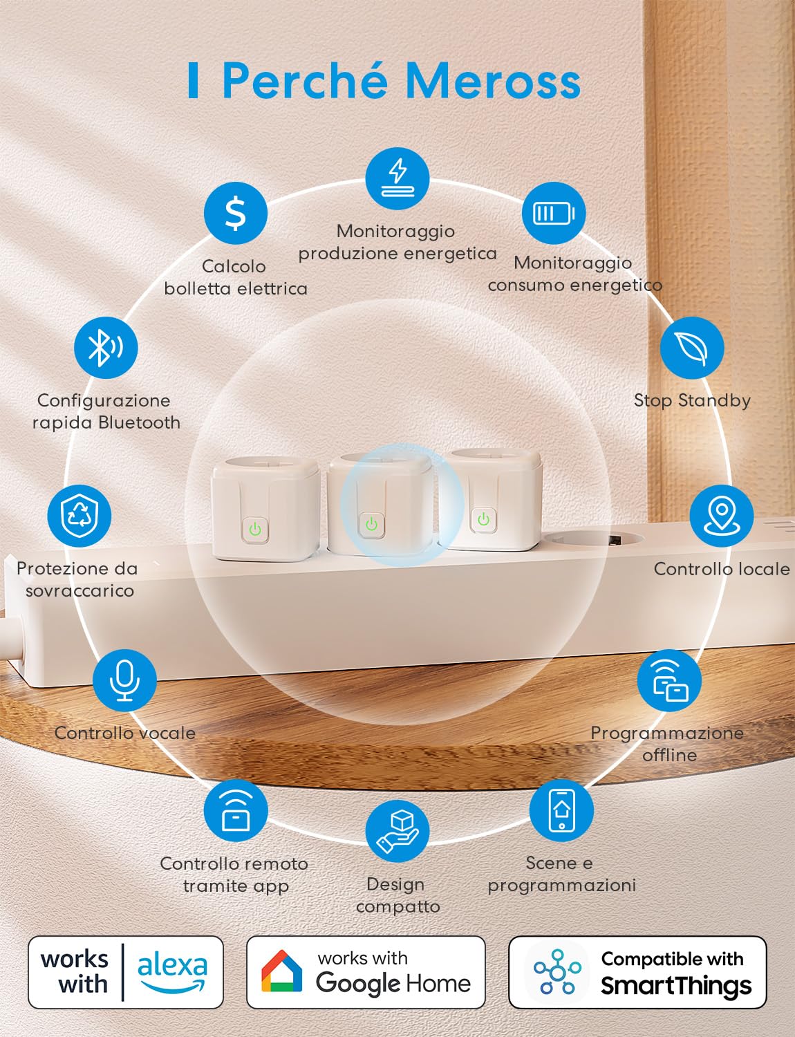 Meross Presa Smart WiFi con Misuratore di Consumo Elettrico e Timer, Tipo F | Presa intelligente, Bluetooth, compatibile con Alexa e Google Home, Controllo Vocale e Remoto App, Smart Home, 4 pezzi, 3840W