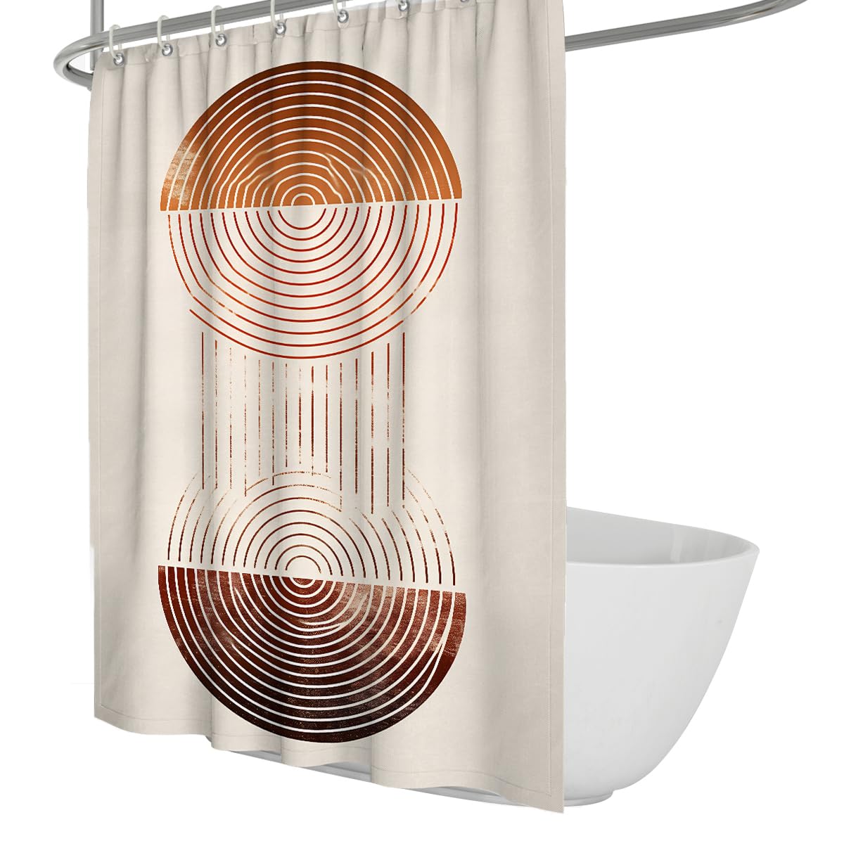 Uiringart Shower Curtains Terracotta Geometric Semicircle Bathroom Shower Screen W180xl200cm Mid Century Boho Waterproof Mildew Resistant Shower Screen Walk In Shower