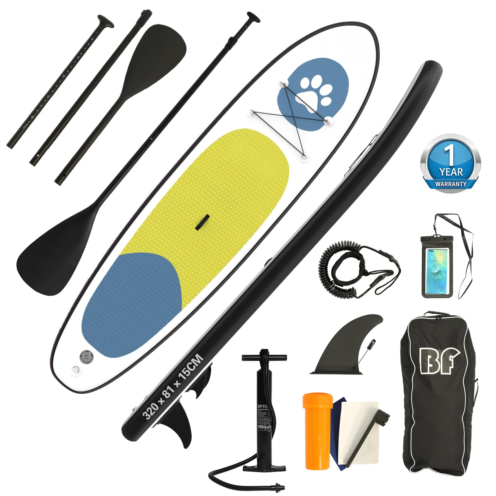 Inflatable Stand Up Paddle Board with SUP Accessories & Backpack. Non-Slip Deck,Wide Stance,Bottom Fin,Double Action Pump and Repair Kit.Youth & Adult Standing Boat