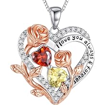 I Love You Birthstone Necklace, 925 Sterling Silver Heart Pendant with CZ Diamond Stones, Birthday Gifts for Women, Romantic Gift for Wife, Girlfriend, Her, Anniversary, Valentine's Day, Christmas