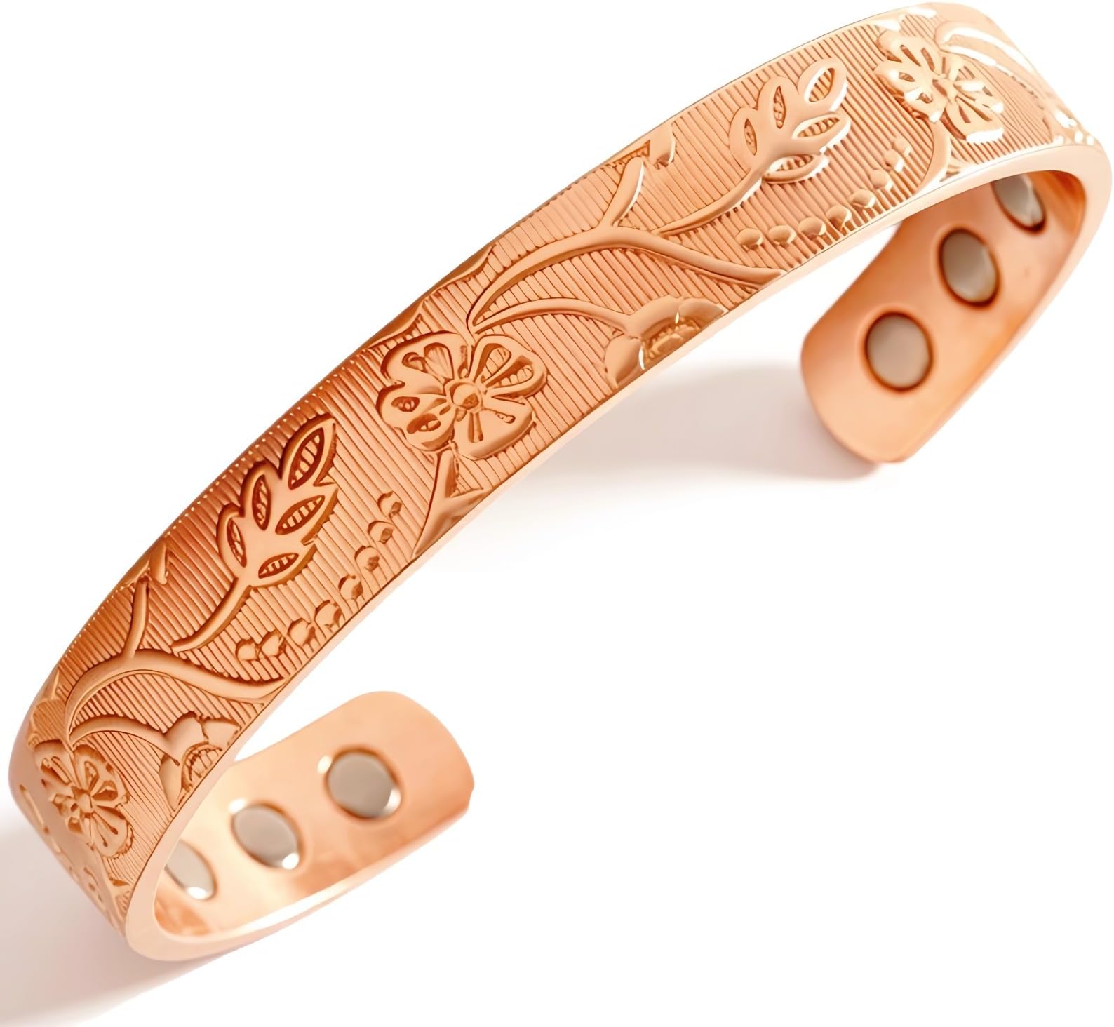 Magnetic 99.99% Pure Copper Bracelet for Women | Ultra Strength Magnetic, 99.99% Pure Copper Cuff Bangle, 3500 Gauss Neodymium Magnets, Adjustable, Peach Blossom Collection