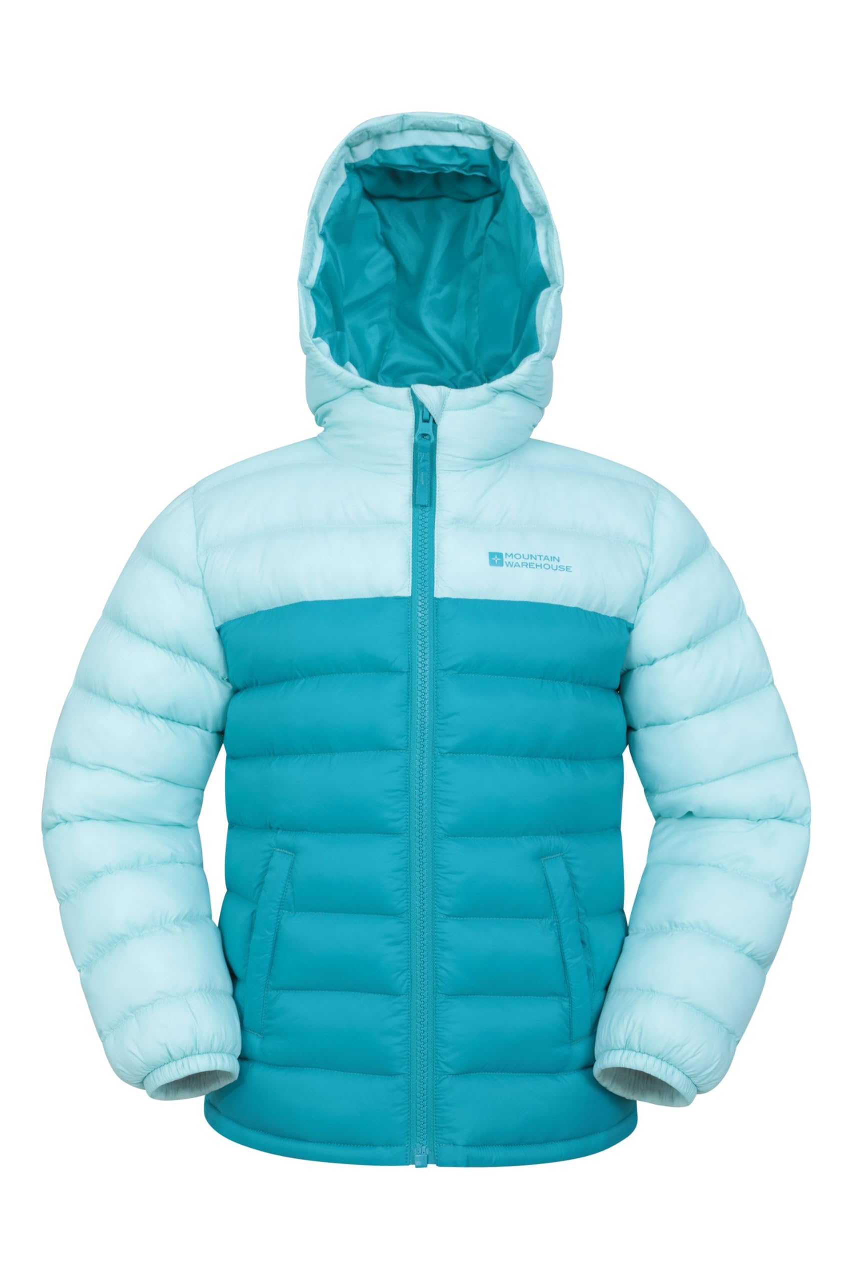 Mountain Warehouse Seasons Padded Kids Puffer Jacket - Water Resistant & Lightweight Insulated Rain Coat, Boys & Girls - Spring Summer, School, Travelling Teal Kids Size 2-3 Years